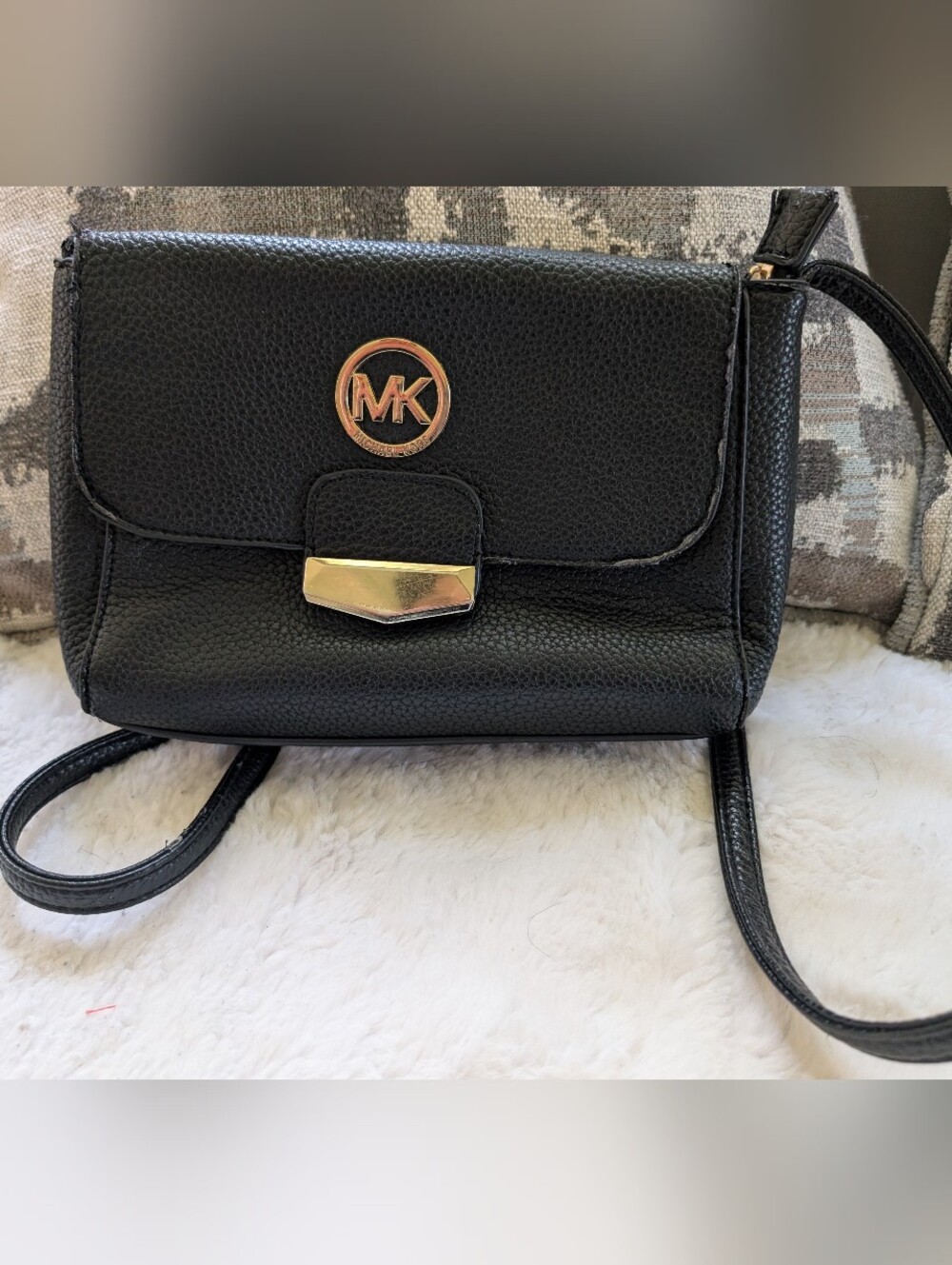 Michael Kors Black Pebbled Leather Crossbody with Gold Hardware